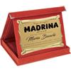 Printerland Targa Regalo MADRINA Personalizzata con Astuccio in Velluto Blu, Rosso o Nero - Targhe Regali Feste Festa Personalizzate (ROSSO, Madrina)