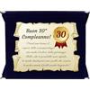 Generico Targa 30° Compleanno | Elegante Regalo Trentesimo Compleanno | Cofanetto con Pergamena per Trentenne | Biglietto Auguri | Birthday Plate (blu, 30 Anni)
