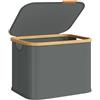 SONGMICS Cesto Portabiancheria con Coperchio, Porta Biancheria Compatto Pieghevole, Tessuto Oxford, Telaio in Bambù, Lavanderia, 40 L, 42 x 32 x 30 cm, Grigio Ardesia LCB516GN01