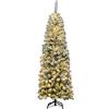 COSTWAY Albero di Natale Slim 135/180/225 cm, Albero di Natale Innevato con 150/250/350 Luci LED, 242/500/641 Rami e Base di Metallo, Decorazione Natalizia per Casa e Negozio (180 CM)