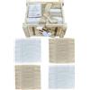 HOME ZEN HOUSEHOLD LINEN Cesto in Legno Shabby Chic con 4 Asciugamani in Cotone 30x30 cm, Idea Regalo (BEIGE RIGHE)