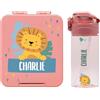 Stellasticker - Set con borraccia personalizzabile per bambini e porta pranzo/merenda personalizzato per bambini in plastica - Borraccia con cannuccia capacità 450 ml - Senza BPA (Rosa antico)
