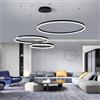 WayLuoung LED Lampadario Metallo | 3 Cerchi 60+80+100cm | 108W Lampada Sospensione Soffitto Anelli, Telecomando Dimmerabile 3000-6000K, Lampada Sospensione Paralume Acrilico Soggiorno Camera【Nero】