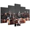 Cuadros B&D XXL - Quadro Città di Notte NY 200x100 cm 5 Pezzi Quadri Multipannello Stampa su tela XXL Immagini Moderni Murale Decorazione da Parete Quadri Componibili Architettura d-A-0022-b-p