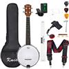 Kmise Banjolele da concerto, 58,9 cm Sapele 4 corde, mini banjo Ukulele, portatile, con custodia, accordatore, cinghia per banjo, corde, pickup piezoelettrico, plettri, righello, chiave, ponte, kit