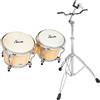 XDrum Bongos Pro Natur - 2 Tamburi con diametro 6,5 (17 cm) e 7,5 (20 cm) - Bonghi con pelli naturali accordabili, chiave di accordatura e supporto - Tamburi in legno color naturale