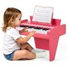 GYMAX Tastiera Pianoforte per Bambini in Legno, Pianoforte Digitale a 25 Tasti con Leggio, Tasti Illuminati, 6 Strumenti e 8 Percussioni, Strumento Educativo Musicale per Bambini 3+ Anni (Rosa)