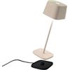 Zafferano, Lampada Ofelia, Lampada da Tavolo Ricaricabile e Senza Fili con Controllo Touch, Utilizzabile anche come Lampada da Esterni, Dimmer, 2200-3000 K, Altezza 29 cm, Colore Sabbia