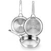 BRA Signature | Set di 3 padelle in acciaio inox 18/10, 20-24-26 cm, senza rivestimento antiaderente, triplo fondo diffusore, adatte a tutti i piani cottura, induzione inclusa, finitura lucida