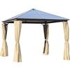 Outsunny Gazebo da Giardino 3x3m con Tetto in Policarbonato e Zanzariere, Struttura in Alluminio, Caffè e Khaki
