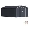Outsunny Casetta da Giardino 12.4m² in Acciaio Zincato con Prese d'Aria, Capanno da Giardino con Tetto Inclinato, Doppie Porte Scorrevoli Bloccabili, Capanno Porta Attrezzi, 340x386x200 cm, Grigio