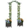 HOMASIS Arco da Giardino con Sistema di Auto-Irrigazione, 2 Vasi e 8 Ruote, Recinzione da Giardino in Metallo Anti-Ruggine, Supporto per Piante Rampicanti per Matrimoni, 208 x 40 x 250 cm (Nero)
