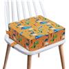 Chickwin Cuscino Rialzo Sedia per Bambini, Cartone Animato Stampa Cuscino Alzasedia con Cinghie Regolabile Lavabile Smontabile Cuscino Seduta per Sedia da Pranzo (32x32x8cm,dinosauro arancio)