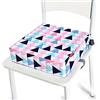 Chickwin Cuscino Rialzo Sedia per Bambini, Cartone Animato Stampa Cuscino Alzasedia con Cinghie Regolabile Lavabile Smontabile Cuscino Seduta per Sedia da Pranzo (32x32x8cm,geometria)