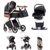 Kakbgee Passeggino 3 in 1 con Seggiolino Auto, Carrozzina Piegevole, 7-Altezza Regolabile, Sospensione 4 Ruote, Copripioggia e Zanzariera, Baby Stroller per Neonati 0-3 Anni (15kg), Nero