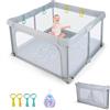 RELAX4LIFE Recinto Pieghevole per Bambini con Box Giochi, 4 Anelli, 50 Palline Oceaniche, Borsa, Porta con Cerniera, Senza Montaggio, in Tessuto Oxford (Grigio, 127x127cm-Piega a pannelli)