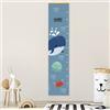 Stellasticker - Metro per misurare la crescita dei bimbi personalizzato - con nome e data di nascita - decorazione per cameretta - facile da appendere - design carino e colorato - 129x28 cm (Balena)