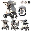 Kakbgee 3 in 1 Passeggino Combinato, Passeggino per Bambini con ECE R129 Seggiolino Auto, Telaio in Alluminio ad alto Campo visivo Carrozzina (22KG, 0-4 Anni)