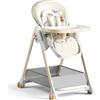 Nine point nine Pelle PU Seggiolone Pappa, Convertibile Pieghevole Seggiolones Pappa 0 36 Mesi con 6 Altezze e 3 Posizioni Reclinazione, Seggiolone Neonato con Doppi Vassoi e Ruote (808 White)