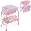 LIFEZEAL Vaschetta Bagnetto Neonato, 0-12 Mesi, con Fasciatoio, Vaschetta Bagnetto Neonato Pieghevole, con Materassino Fasciatoio, Ripiano Portaoggetti e Ruote, Portata 35 kg (rosa)