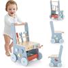 LIFEZEAL Girello Neonato in legno, Primi Passi per Bambini con Giocattoli Montessori, Carrello Primi Passi con Ruote, Gioco per Camminare, Carrellino con Banco da Lavoro per Bimbi da 3 Mesi (A)