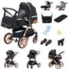GLOKID passeggino trio 3 in 1, pieghevole, carrozzina reversibile fronte mamma e strada, sistema modulare con carrozzina per neonati, con borsa, zanzariera e parapioggia (PTFGX1 Nero)