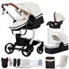 NADDLILY Pelle PU Passeggino Trio, Passeggino 3 in 1 con Spinta Reversibile a Due Vie, Trio Neonati con Accessori, Carrozzina per Neonati con Design Portatile Pieghevole Un Clic (L518 White)
