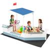 GYMAX Sabbiera in Legno di Abete, Casetta da Gioco per Giardino a Forma di Nave con Tetto Spiovente, Rivestimento, Sedili Multipli, Ampio Spazio di Stoccaggio, Sabbiera da Esterno per Bambini