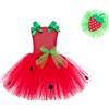 Generic Abito per Bambina con Maniche a Volant, Abito da Bambina in Tulle, Stile Tutu, con Testa per Cerimonia, Abito da Sposa, Abito da Festa con Paillettes a Stelle e Fragole, Ricamo di Fiori, rosso, 6-7