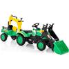 COSTWAY 3 in 1 Escavatore per Bambini, Trattore con Rimorchio Staccabile Cavalcabile per Bambini, con 6 Ruote e 2 Benne, per 3-6 Anni (Verde)