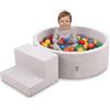 KiddyMoon Area Giochi in Schiuma con Piscina di Palline 90x30cm e Gradini 100 Palline 7cm per Neonati e Bambini - Grigio Chiaro: Giallo Verde Blu Rosso Arancione