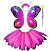 Generic Costume Farfalla Bambina - Costume Fatina 4Pcs Fata Ragazza Vestito Principessa Farfalla con Ali Bacchetta tutù Cintura per i Capelli per Ragazze Bambina Feste a Tema Carnevale