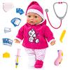Bayer Design - 93841AA Giocattolo, Bambola medio, Doctor Baby, funzioni, interattiva, dottoressa, bambola parlante, con accessori, rosa, oro con fiocco