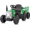 LALAHO trattore elettrico per bambini 12V con luci a LED, trattore telecomandato, musica, 3-8km/h, rimorchio staccabile (Verde militare)