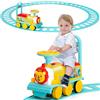 RELAX4LIFE 2 in 1 Macchina Elettrica per Bambini e Trenino Elettrico per Bambini con 16 Pezzi di Binari, Musica, Luci, Pedali Retrattili, 2 Anni+ (BLU 3)