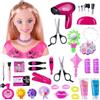 Freefire Tete da parrucchiere, 35 pezzi, testa da parrucchiere e truccare, gioco di giocattoli, giocattolo da ragazza per 1-9 anni, bambola styling headdressing (rosa)