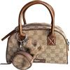PashBAG Borsa mano e a spalla in tessuto canvas logato taupe/marrone con chiusura zip. Misura 27x16 cm, con tracolla e portamonete con gancio, elegante e versatile.