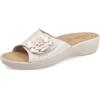 Fly Flot Ciabatta Donna in Microfibra con Fiore e Strappo Regolabile, Fodera Traspirante, Sottopiede Imbottito in Pelle, Sandali, Bianco, 39 EU