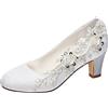 Emily Bridal Scarpe da Sposa da Donna in Seta Come Raso Tacco Grosso con Cuciture Pizzo Fiore Cristallo Perla, Bianco, 39 EU