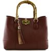 Dream Leather Bags Made in Italy Genuine Borsa Per Donna A Mano Con Manici In Legno Lucidato E Nappa In Pelle Colore Rosso - Pelletteria Toscana Made In Italy - Borsa Donna