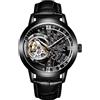OBLVLO Retro Sport Uomini Scheletro Orologio Automatico Cinturino Meccanico In Pelle Di Vitello Cristallo Minerale Impermeabile Quadrante 45mm VM (VM-BBSB)