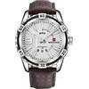 NAVIFORCE Orologi di cuoio impermeabili di lusso del fronte dell'oro della vigilanza del calendario del quarzo di, Argento, sport