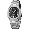 FORSINING Orologio da uomo analogico al quarzo, alla moda, 20 mm, cinturino in acciaio inox, impermeabile, rettangolare, grande quadrante, orologi da lavoro, Nero
