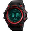 TONSHEN Uomo Outdoor Militare Sportivo Bussola Orologi da Polso Plastica LED Elettronico Multifunzione Altimetro Termometro Pedometro Calorie Doppio Tempo Allarme Digitale Orologio (Rosso)