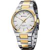 FORSINING Orologio al quarzo da uomo,Orologi al quarzo analogico con quadrante grande,Orologio da polso da uomo casual impermeabile in acciaio inossidabile, Oro bianco