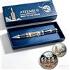 GUUZETU Artemis II Penna commemorativa Ritorno alla Luna con moneta, penna a sfera a tema astronauta razzo, penna in edizione speciale spaziale 2026, set regalo da collezione per gli appassionati (1pcs)