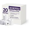 Generico Rotoli Carta Termica 57 mm x 17 m, 55 g/m², Senza BPA, Confezione da 20, Compatibili con POS, Registratori di Cassa, Lettori Carte e Stampanti Termiche, Ricevute, Scontrini, Rotolini