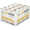 SGWEB Professional Rotoli Carta Termica 80x80 per Registratore di Cassa Fiscale - Rotolo Scontrini per Stampante Termica e POS, Alta Qualità di Stampa, Foro 12 mm, Senza BPA, Colore Bianco (20 pz)