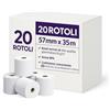 Generico Rotoli Carta Termica 57 mm x 35 m, 55 g/m², Senza BPA, Confezione da 20, Compatibili con POS, Registratori di Cassa, Lettori Carte e Stampanti Termiche, Ricevute, Scontrini, Rotolini