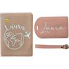 LesBri Homemade Creations Porta Passaporto Personalizzabile con Etichetta Valigia, Design Mappamondo con Aerei, 11.0 x 14.5 cm, Tema Viaggio (Rosa)